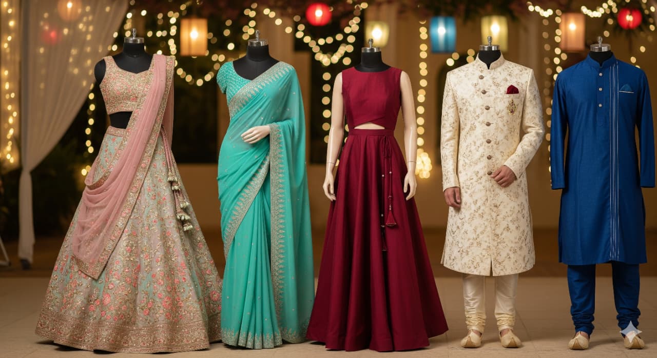 Stylish Indian pre-wedding outfits from DreamEase Apparel featuring trendy and elegant designs for special celebrations