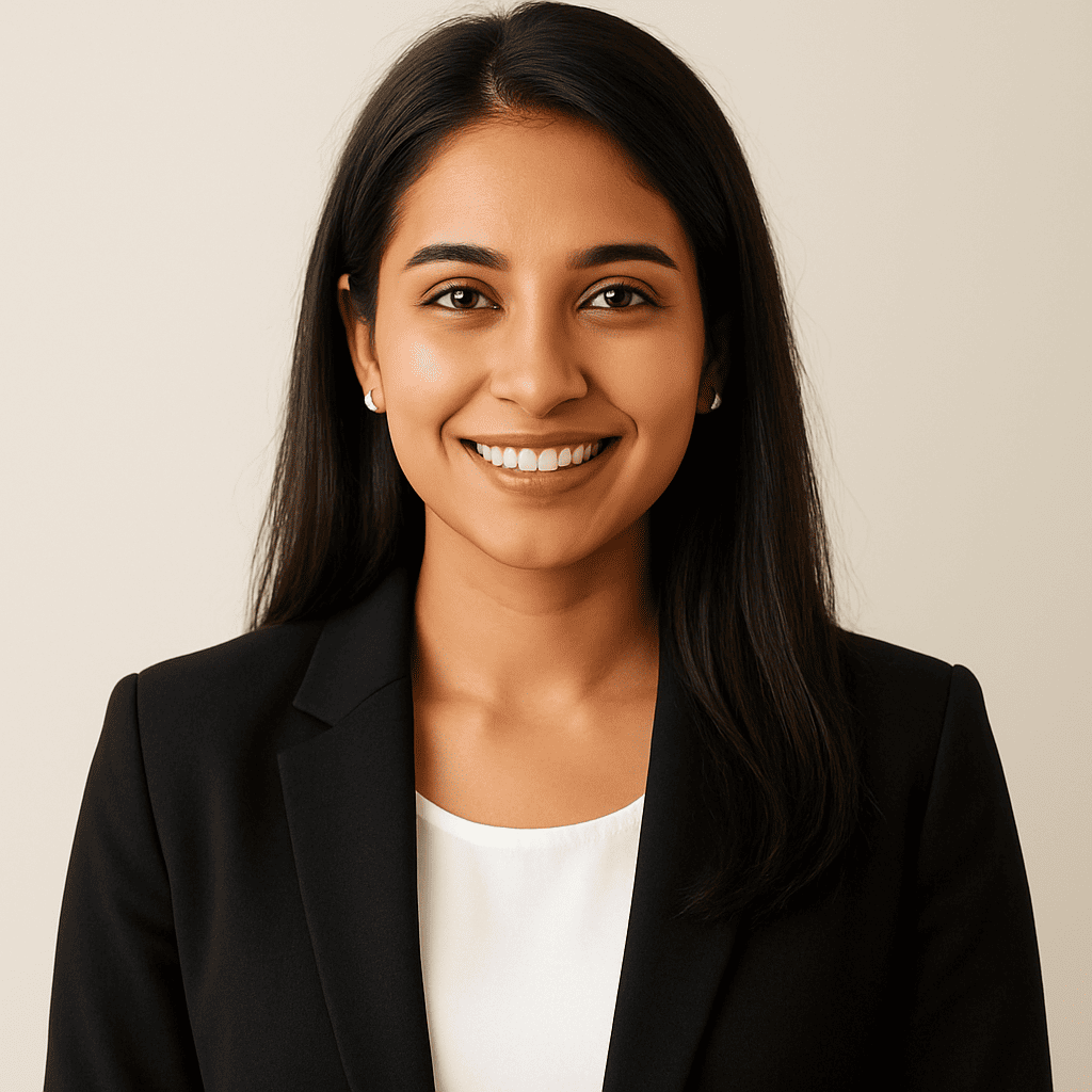 Sneha wearing a customized outfit from DreamEase Apparel, satisfied with unique design, perfect fit, and excellent customer support