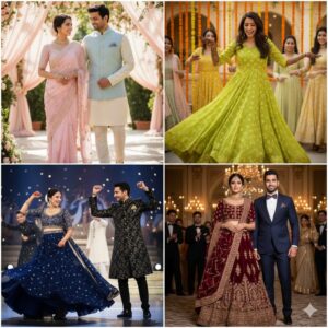 A collection of various Indian wedding outfits, each suitable for a different function.
